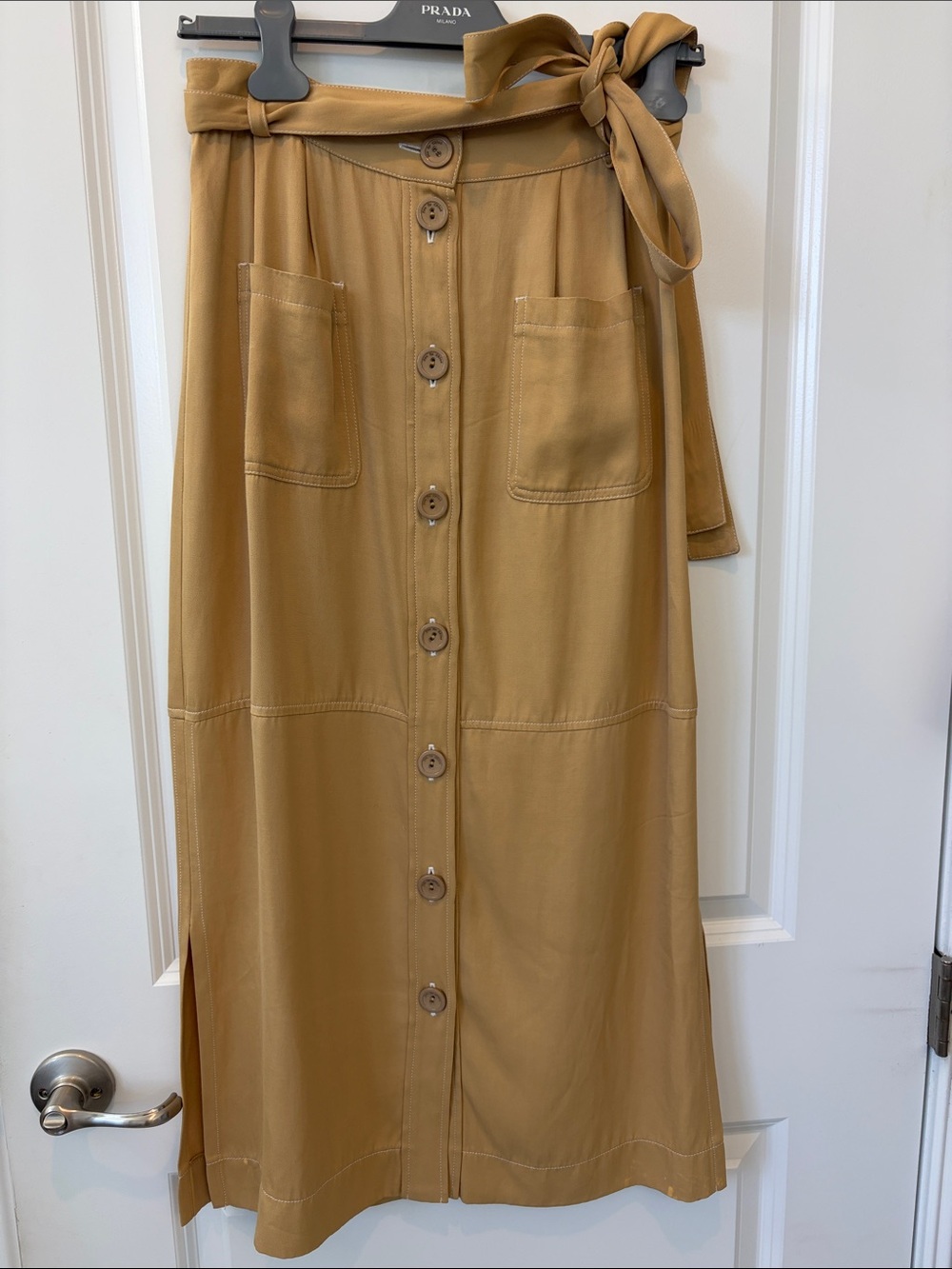 See By Chloé Camel Button-Front Midi Skirt with Tie Waist